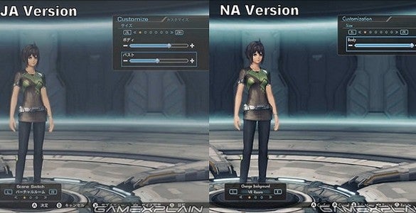 In the American version of Xenoblade Chronicles X, players could no longer change the bust size of their female character.