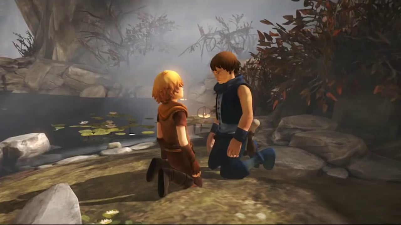 Brothers sit on the ground together.