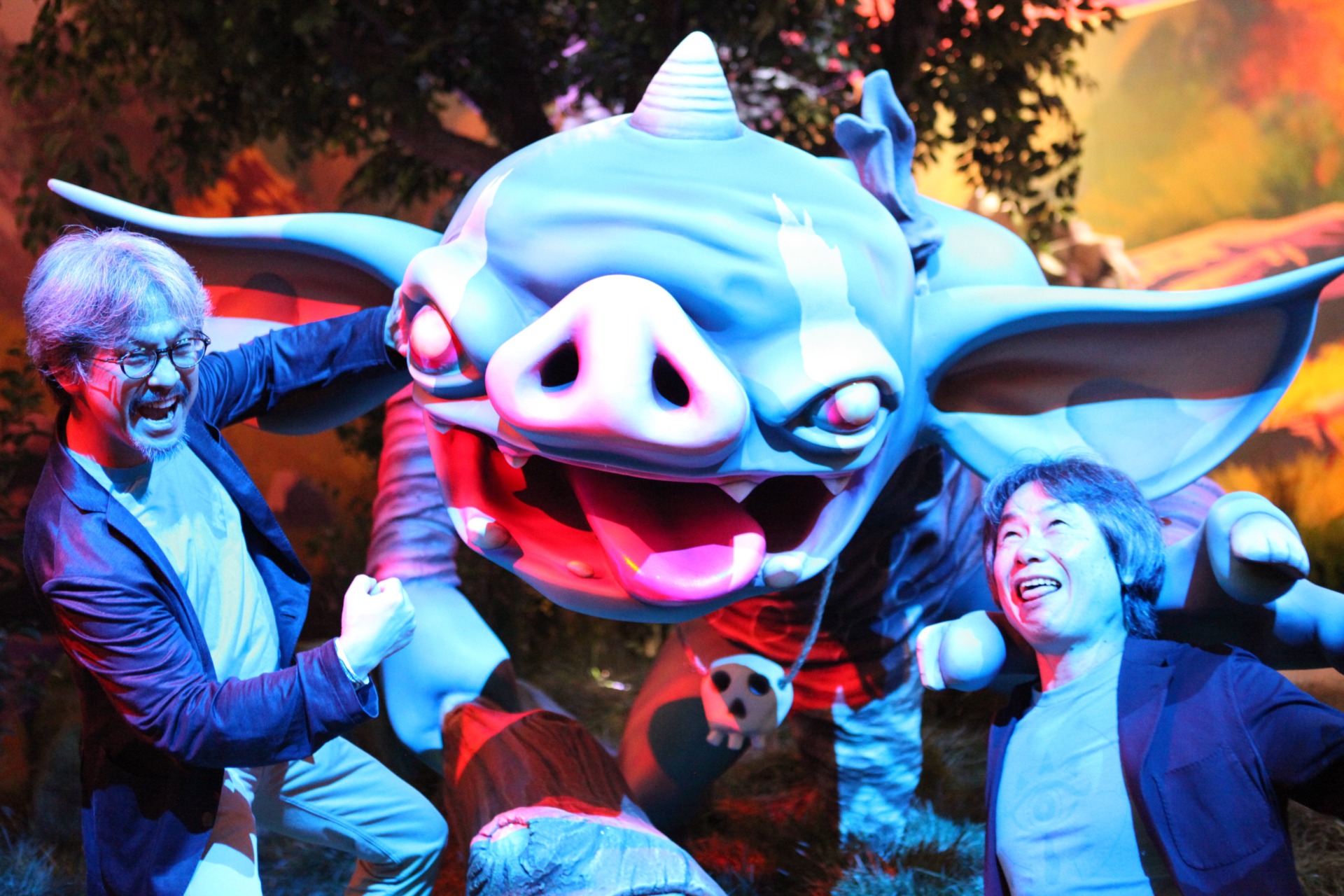 Zelda producer Eiji Aonuma, left, poses with a Zelda enemy and series creator Shigeru Miyamoto at this yearâs E3