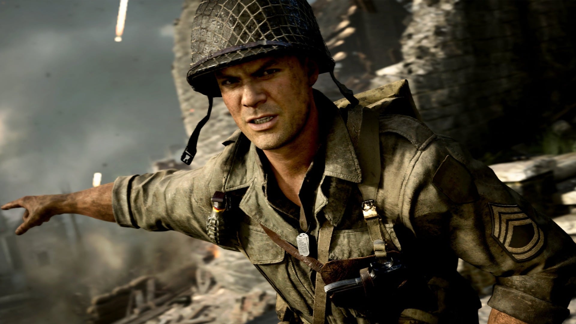 A WWII solider yells orders.