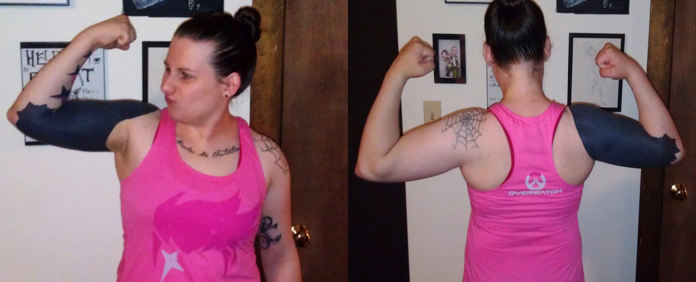 Me in late August 2016, after about six weeks of training with dumbbells at home. Six weeks prior my arms were even less defined—as in not at all—and I was super proud of the the progress I had made in these photos!