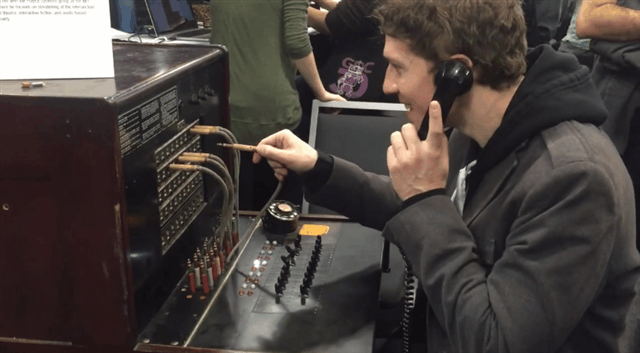 And then there are controllers that have been made purely to experiment with joyful and interesting ways to interact with technology. Here I am at the experimental controllers section of the 2016 Game Developers Conference messing around with Hello, Operator, a game you play using an old phone switchboard.
