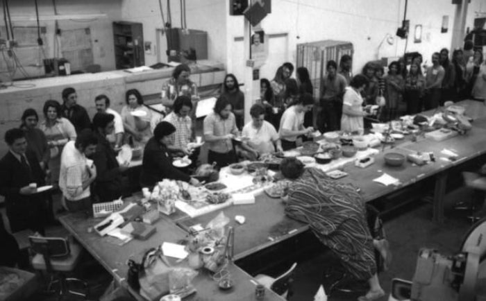 A potluck on the assembly line. Photo courtesy of the Atari Museum.