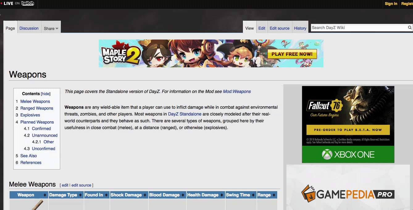 The streamer M1ndr appearing at the bottom of a long Dayz Gamepedia entry.