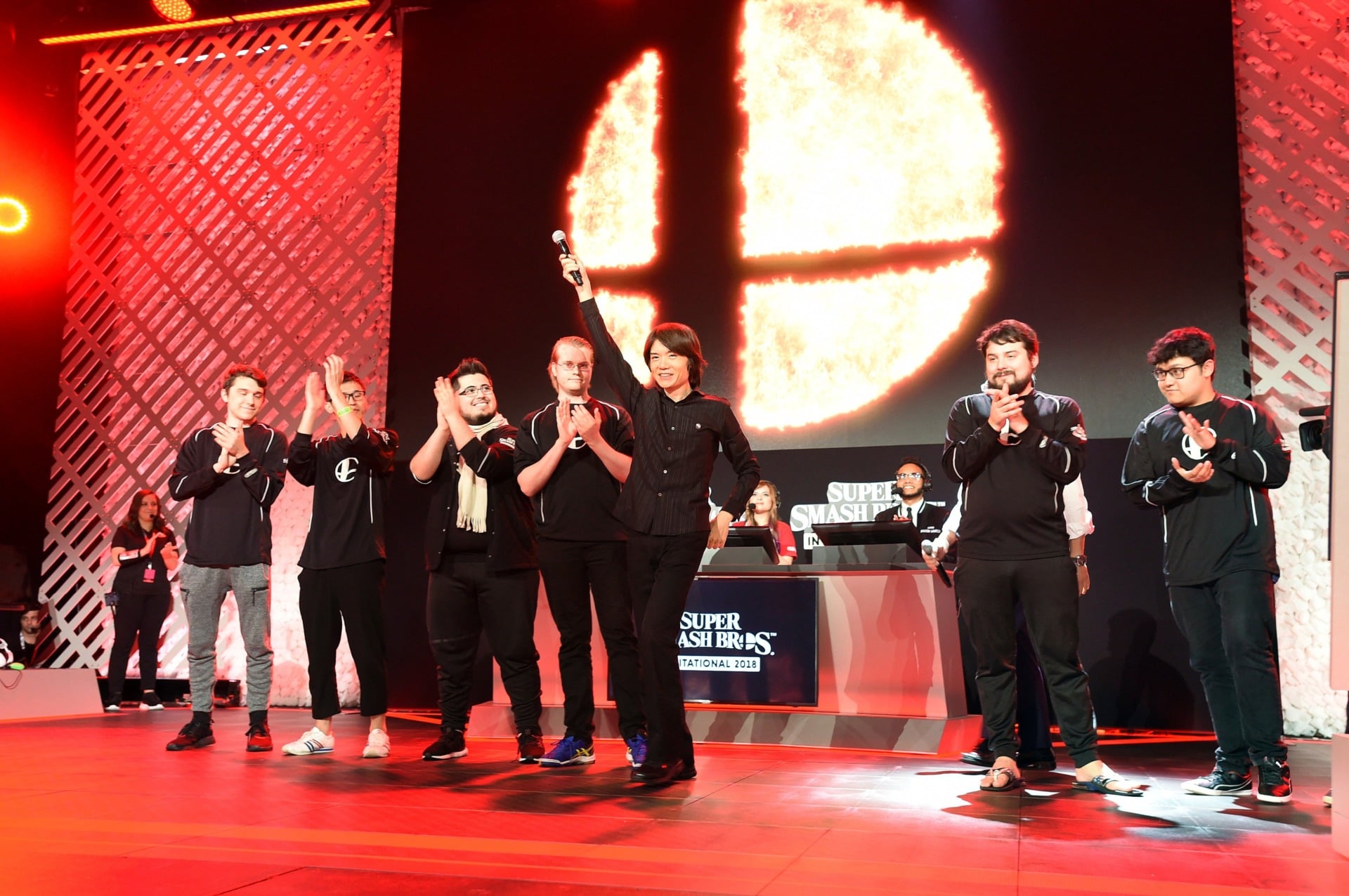Super Smash Bros. director Masahiro Sakurai hosts the Super Smash Bros. Invitational at E3 2018.
