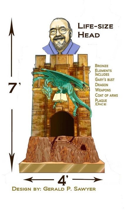 Artist Larry Elmore’s proposed design for the Gygax Memorial Statue.