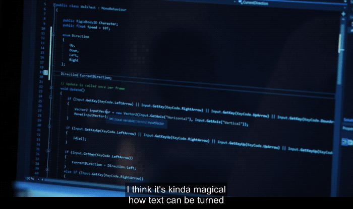 Nina Freeman showing off the code for her game Cibele