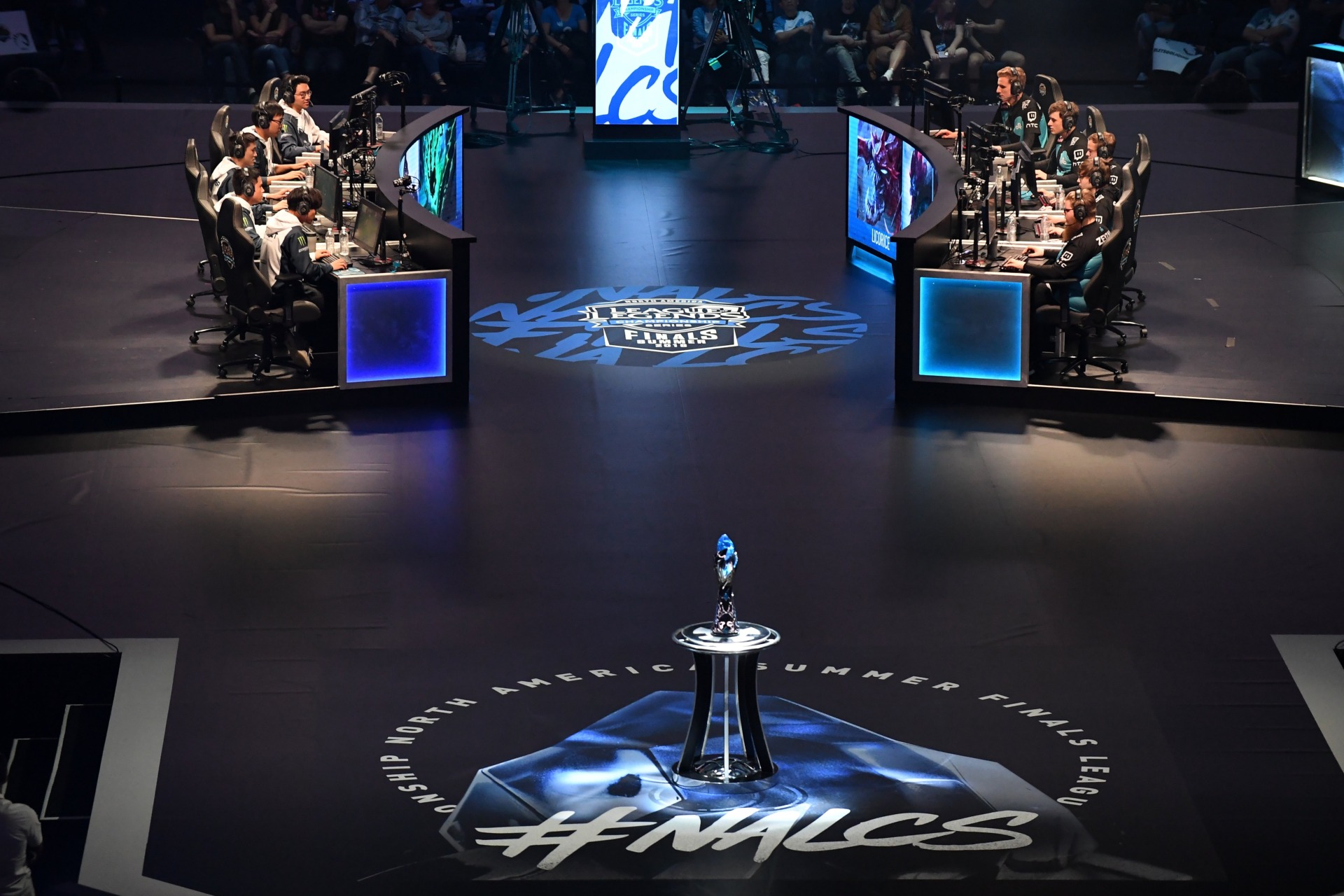 Team Liquid competes against Cloud9 during the 2018 North American League of Legends Championship Series Summer Finals at Oracle Arena in Oakland, California.