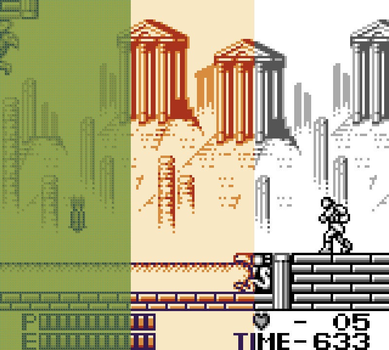 Note: This is just a Photoshop. You cannot actually divide the screen up like Neapolitan ice cream. This is just to show you the different Game Boy color options.