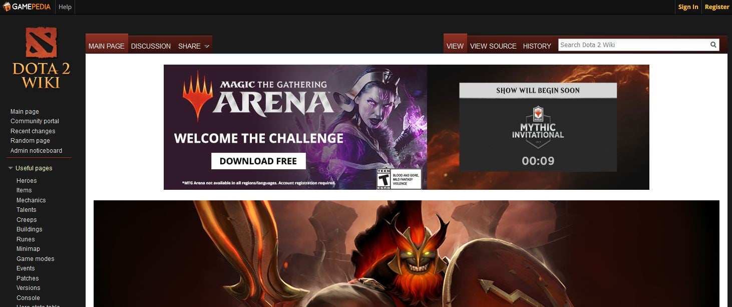 Magic: The Gathering’s Mythic Invitational embedded in a Gamepedia page.