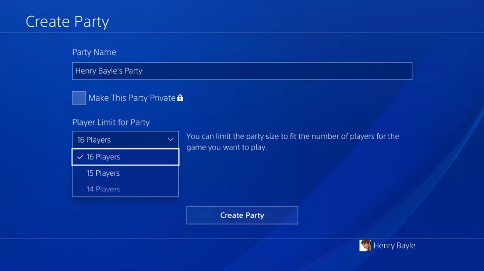 The new 16-person party option being tested for PS4.