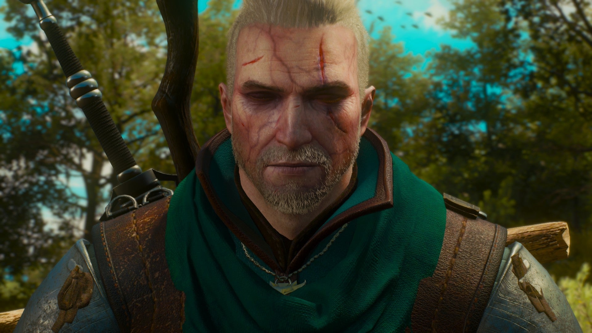 Geralt appears in a forest.