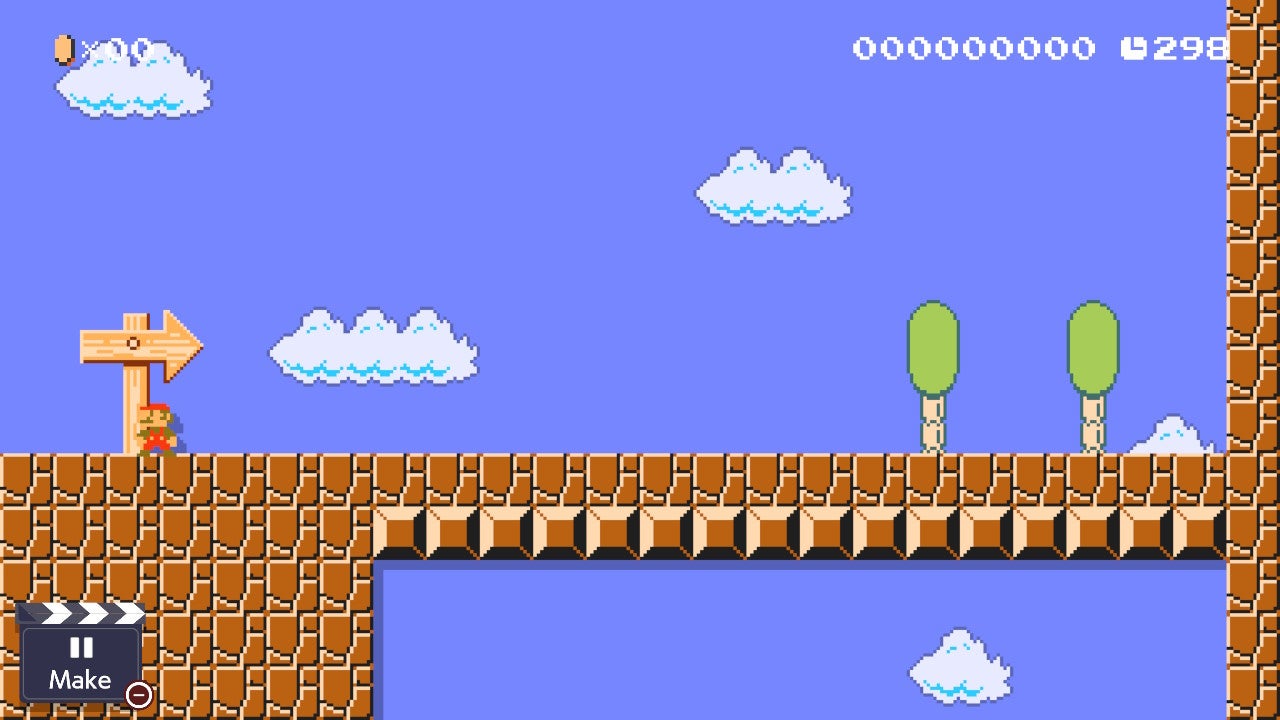 Note that this does not stop the vertical scroll, since the bricks underneath the starting arrow do not count as Terrain.