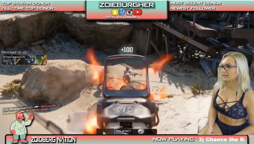 Zoie Burgher streaming Call of Duty on YouTube.