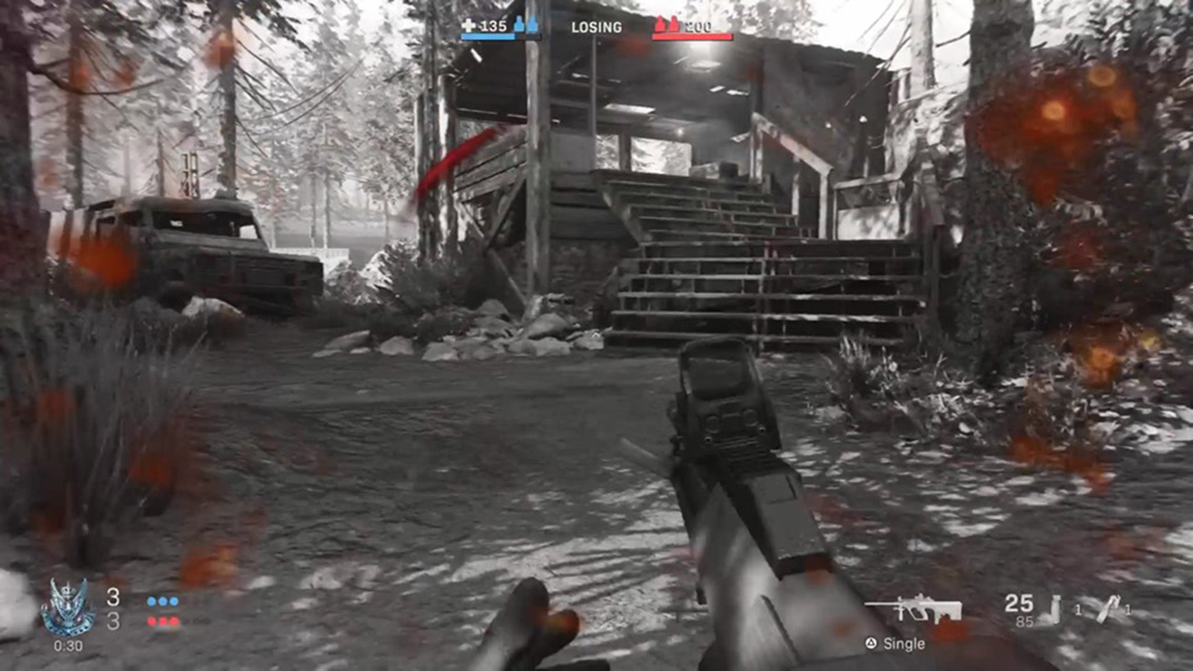 The black-and-white damaged effect.