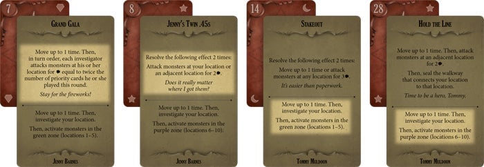 The lower values on the smaller cards mean those cards get played first, and resolve their top action, while the higher numbers are played last, and resolve the second action.