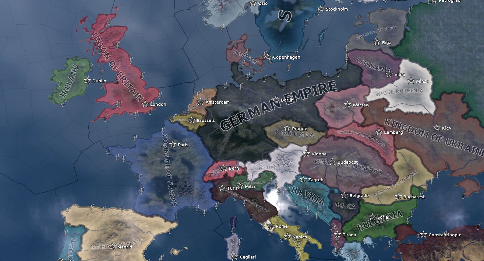 Europe, 1936. While it bears a superficial resemblance to the real deal, in reality much of Central and Eastern Europe is under German control, with only an impoverished Britain and France opposing them.