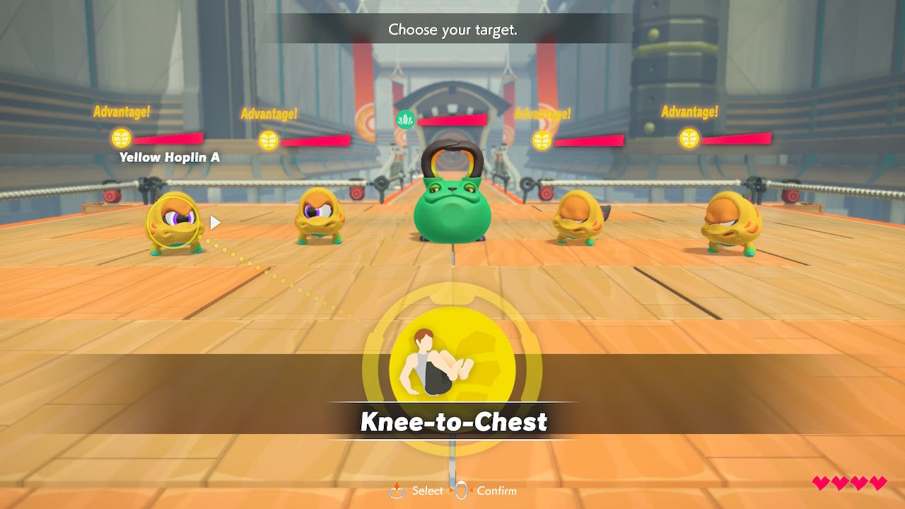 The middle guy is weak to yoga. His buddies take extra damage if you do ab exercises.