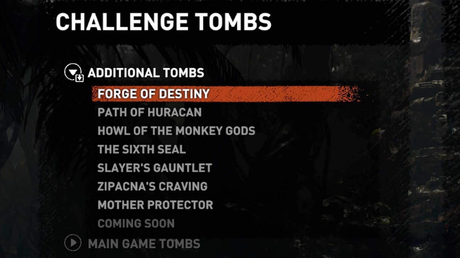 The listing for bonus tombs before the game’s Definitive Edition update, as it has appeared since April