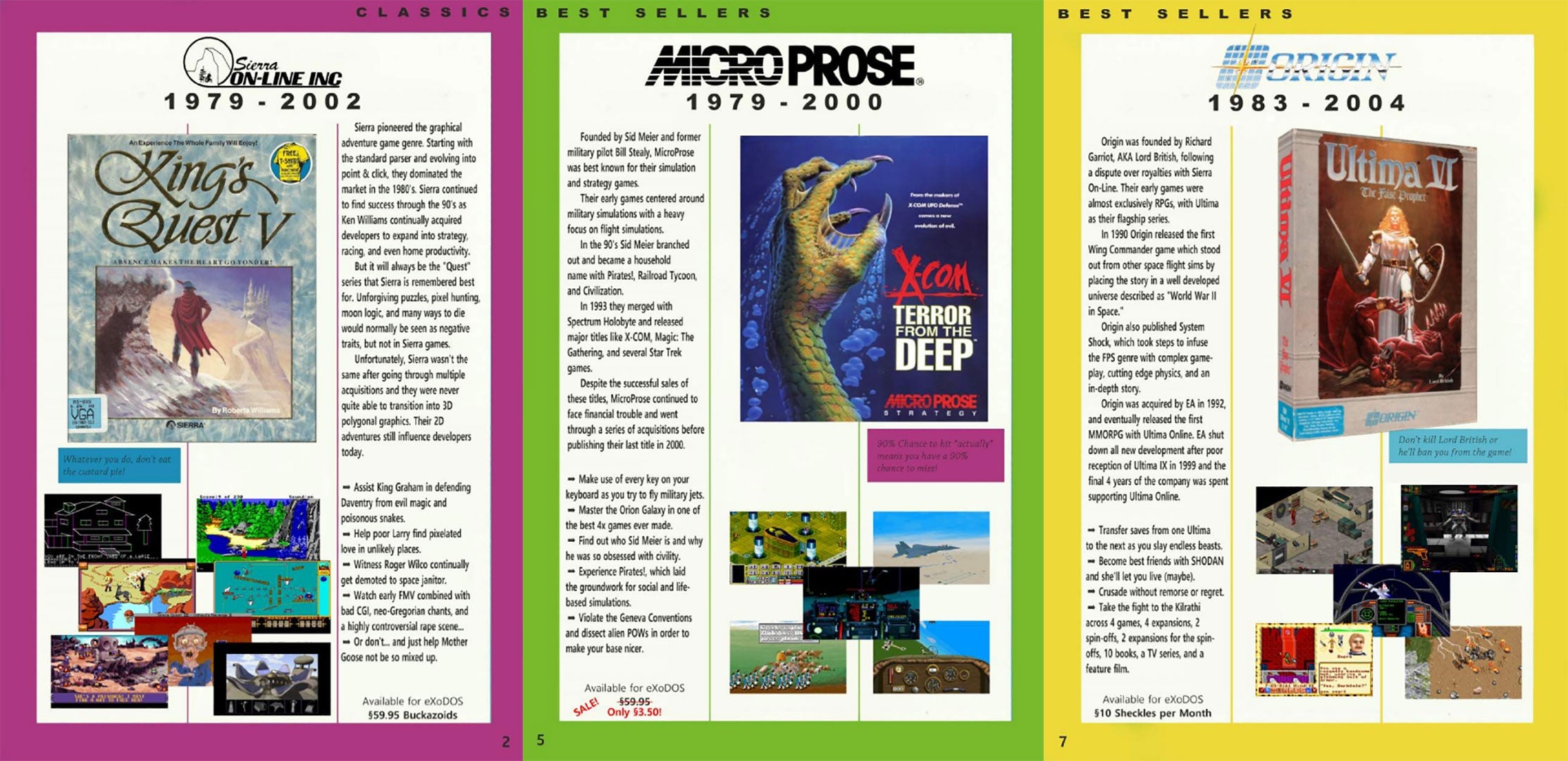 The eXoDOS library includes this custom, “classic” catalogue done in the style of early-90s PC game ads.