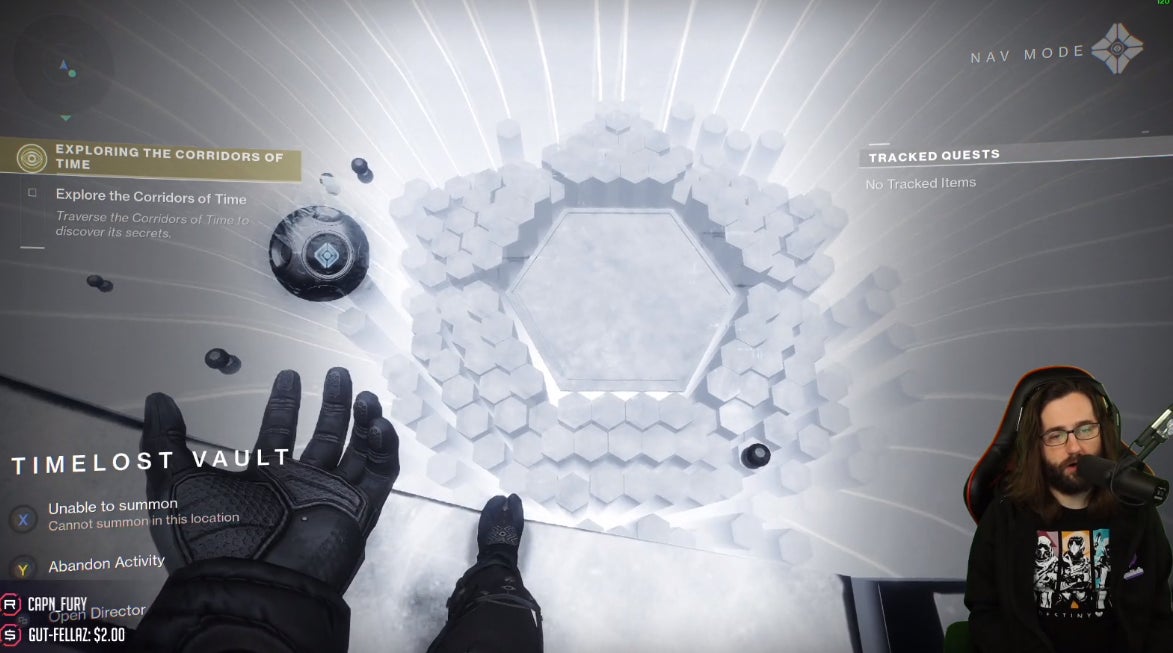 Twitch streamer SayNoToRage working on trying to solve Destiny 2's latest puzzle for the fourth day in a row.