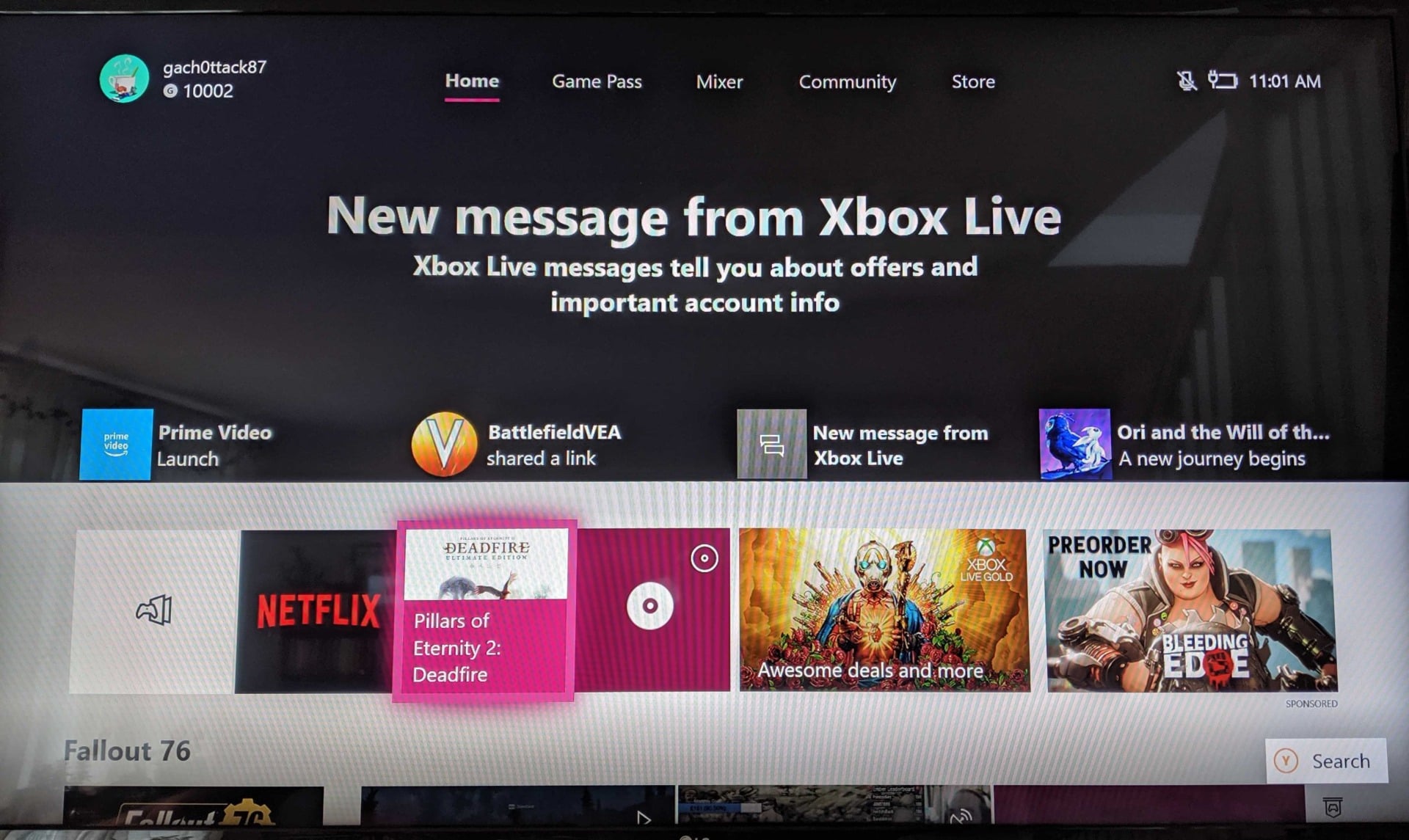 The old Xbox One home screen layout. 