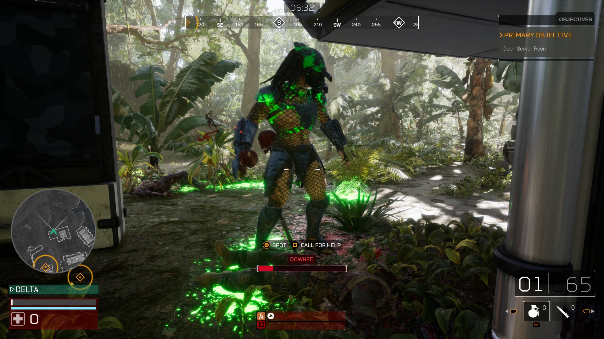 The Predator bleeds neon green blood, like in the films. This can help players track it.