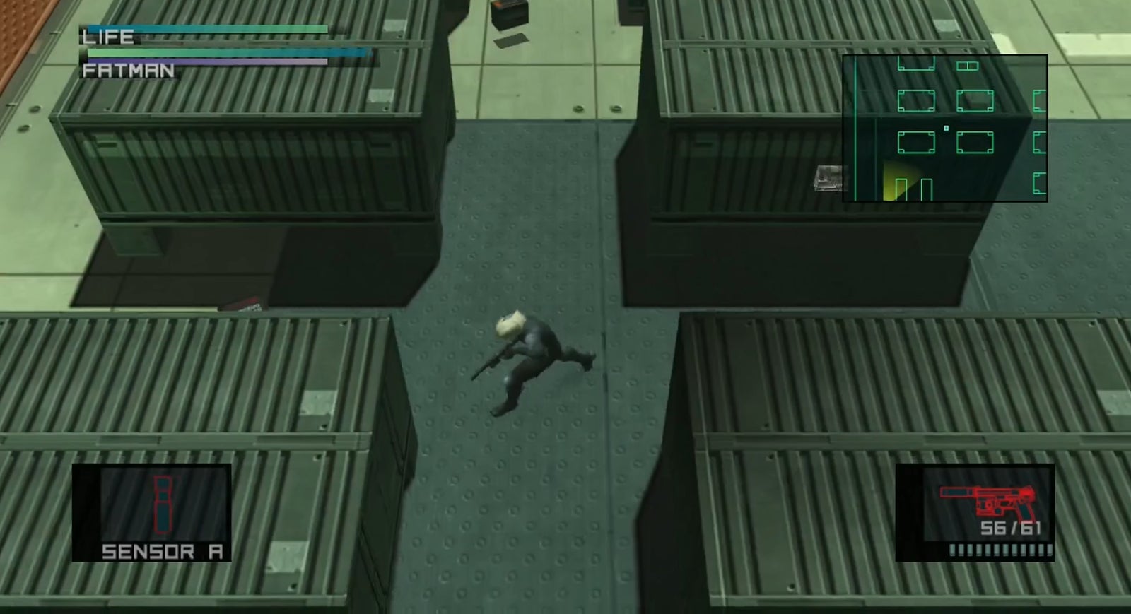 Fatman’s arena visually evokes the warehouse where Snake battles Vulcan Raven in MGS1.