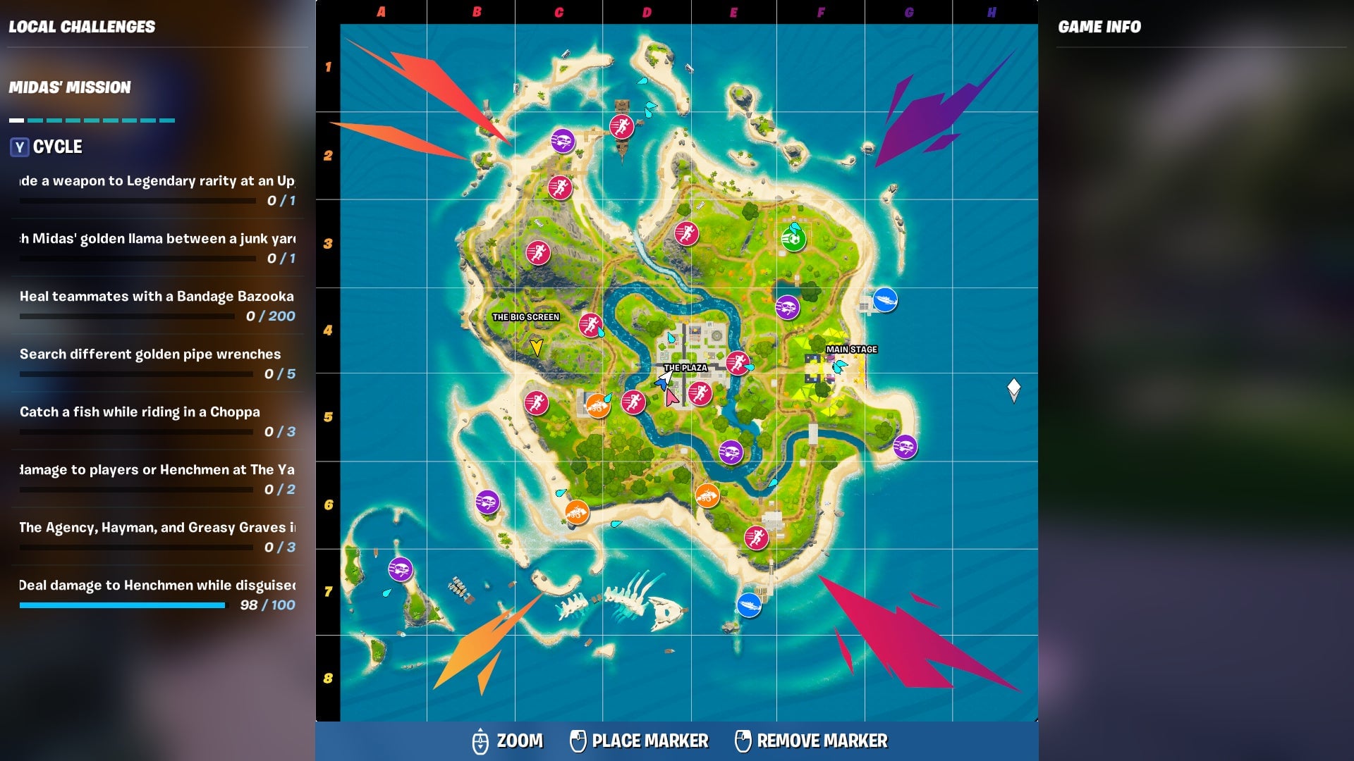 Icons on the map indicate different activities.