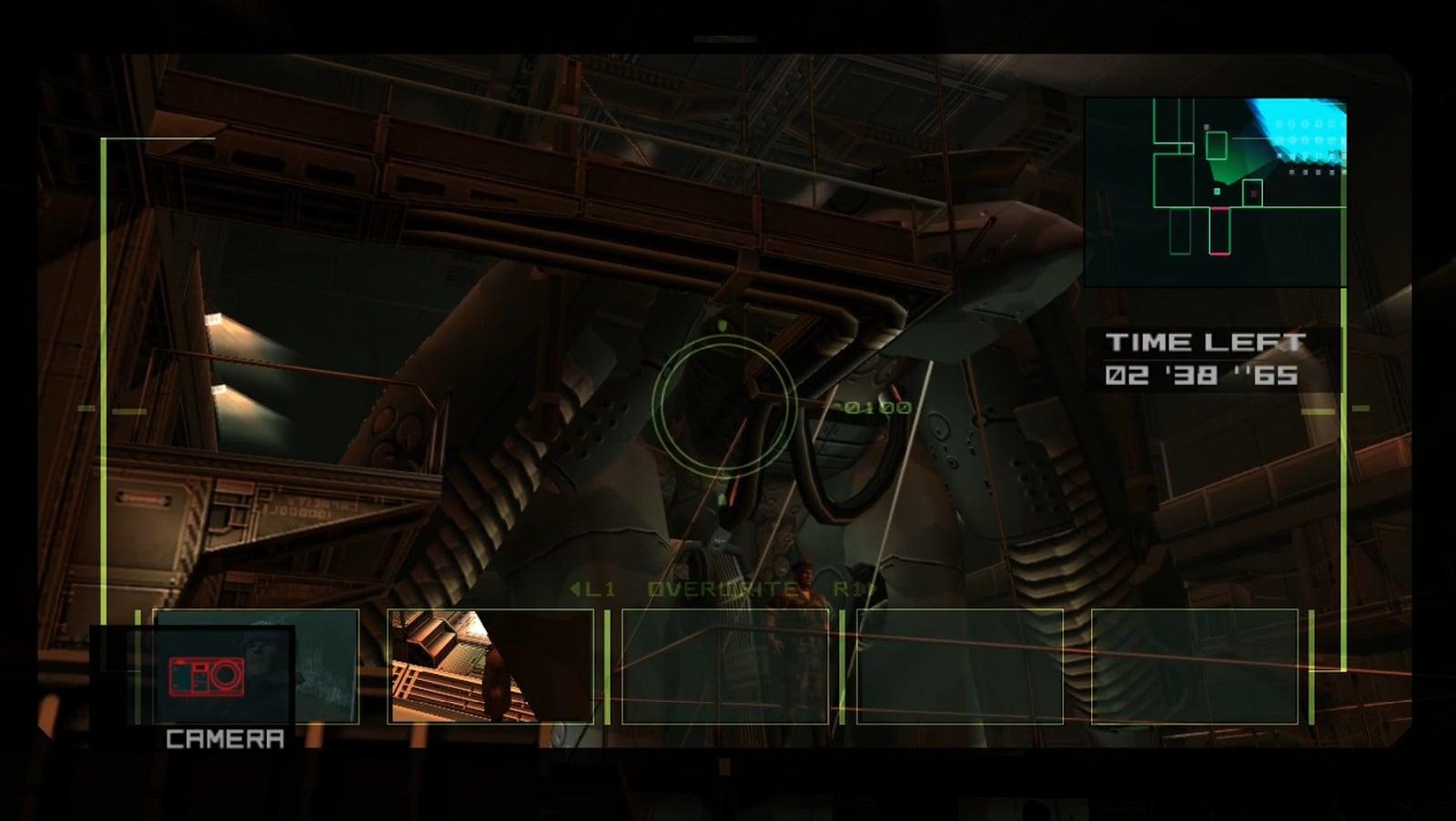 The camera’s interface mimics MGS1's stinger missile launcher. Here, Snake “shoots” a metal gear.