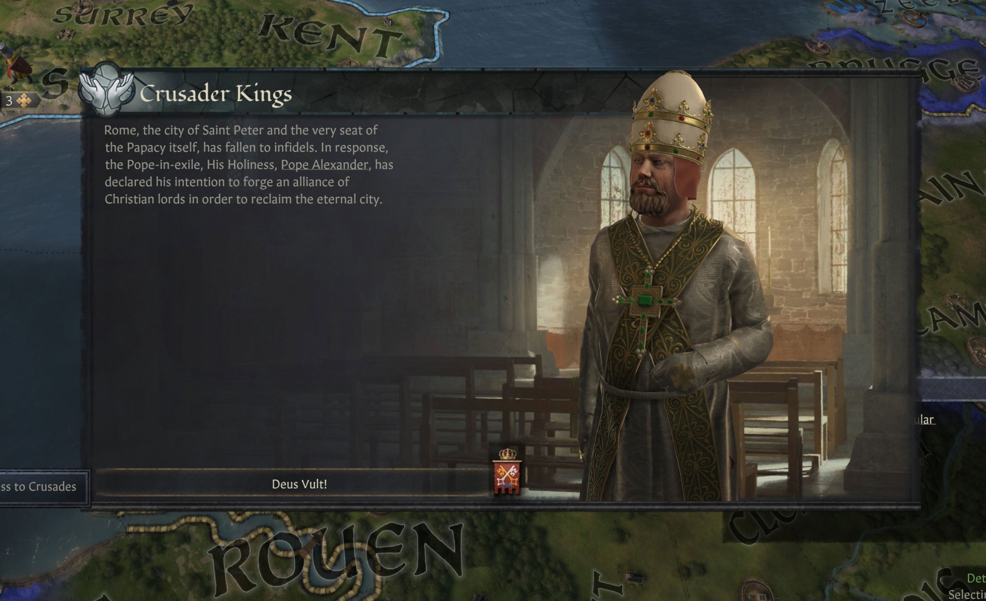 There has been some confusion and controversy over whether the game would include “Deus Vult!”, a popular line among fans (and a historically appropriate one in this instance) but also a popular line among far-right extremists. As you can see, in this preview built it was there.