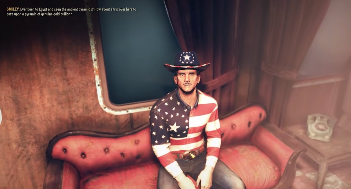 Every week you can spend thousands of caps to buy a limited amount of bullion from this Fourth of July goldbug in order to lessen the tedium.