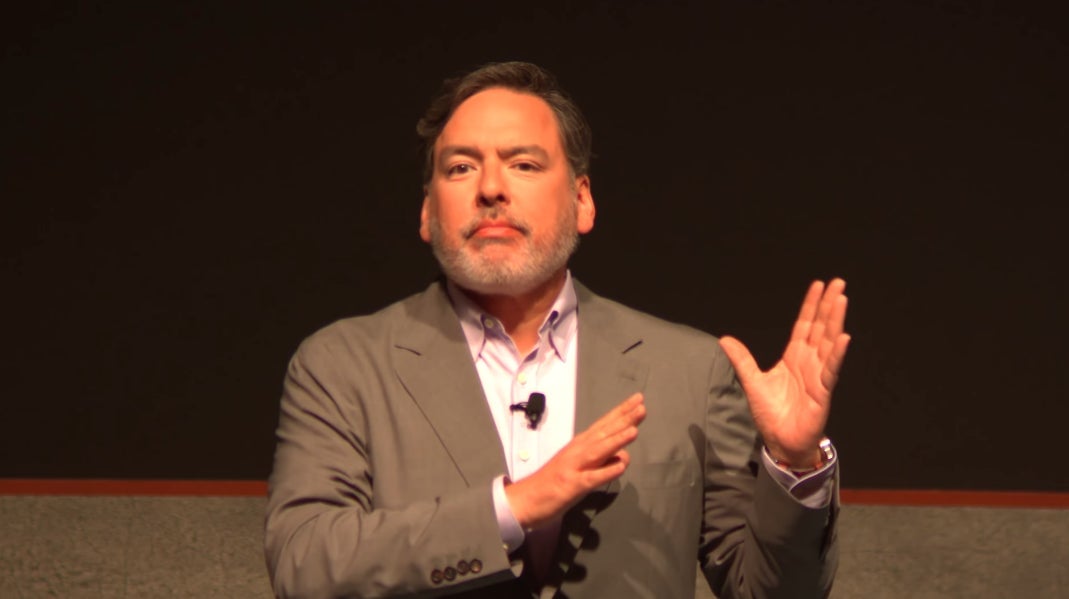 Shawn Layden presenting The Last of Us Part 2 at Sony’s E3 2018 press conference shortly after becoming head of Worldwide Studios. 