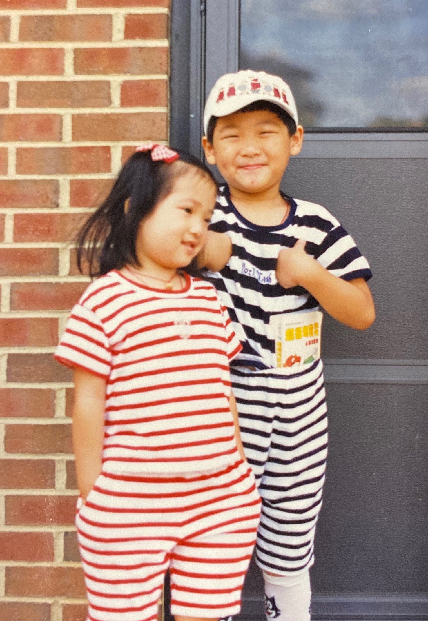 My sister and me. To add my own flavor into my mother-picked, sibling-matched fashion sensibilities, I tried to make âtucking your favorite gameâs strategy guide into your waistbandâ a thing. Needless to say, it did not catch on.