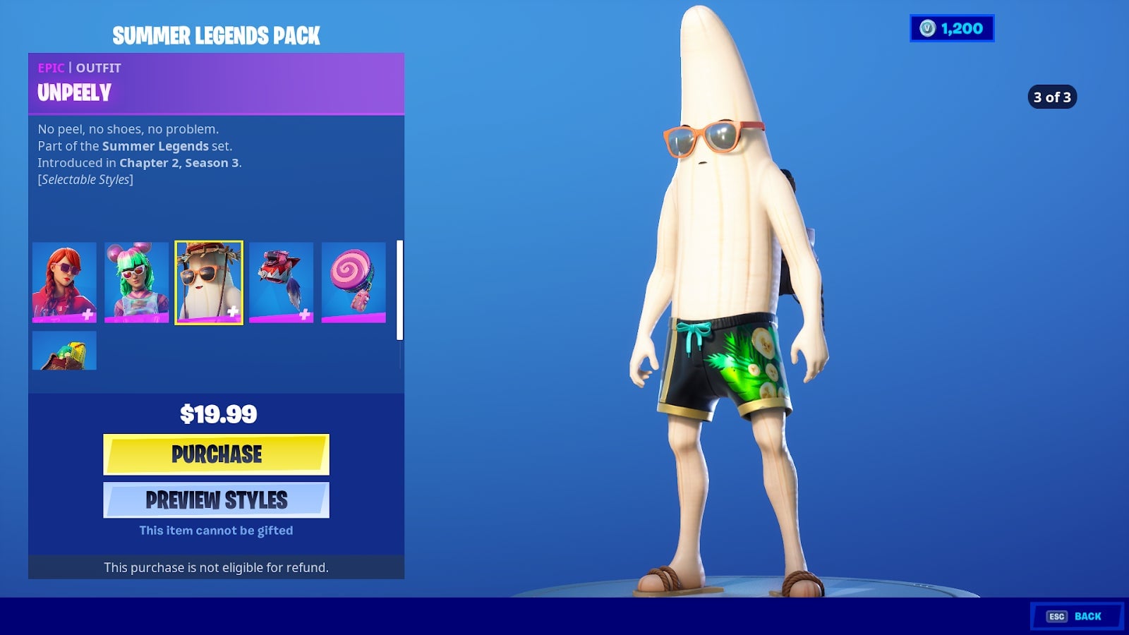 Fortnite’s Unpeely skin in glasses and swim trunks.