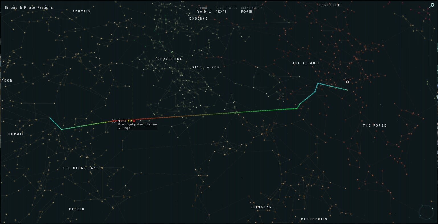 Amarr Jita trade route before the fall of Niarja