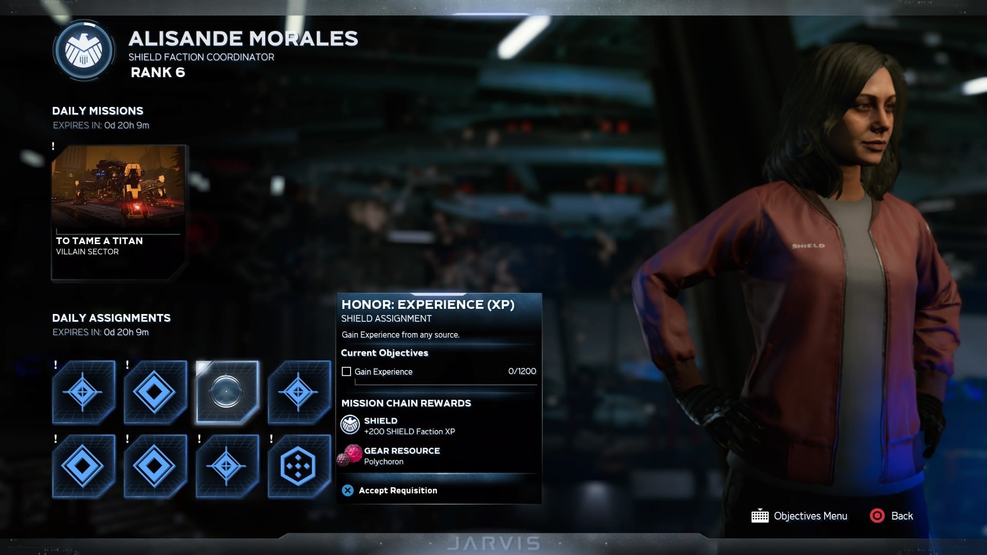Alisande Morales, the SHIELD faction coordinator, will give you daily assignments.