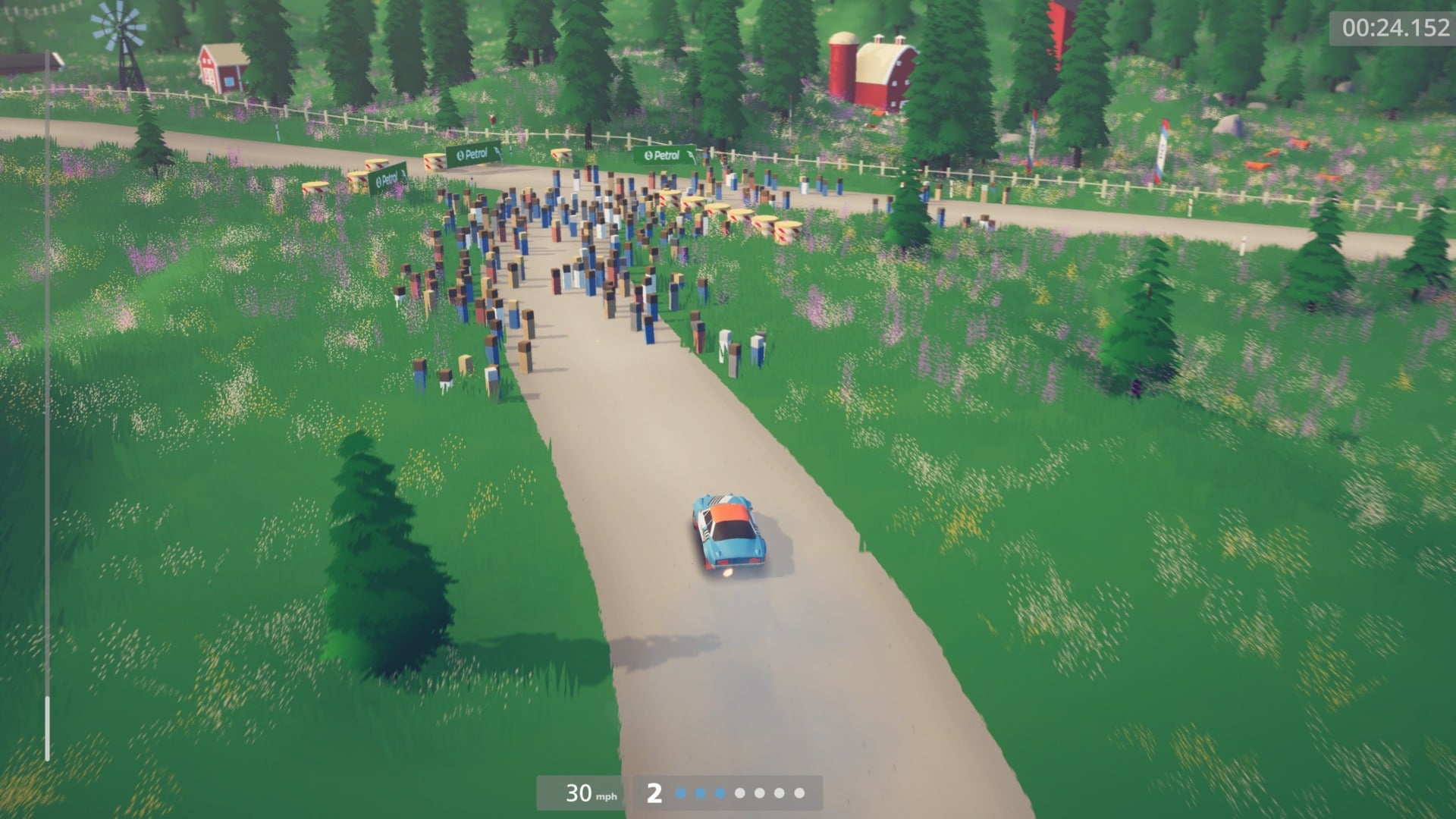 The game has a very cool system where crowds litter the road, just like the good old days, only here you can never hit them; they’ll scatter automatically as you get near them.