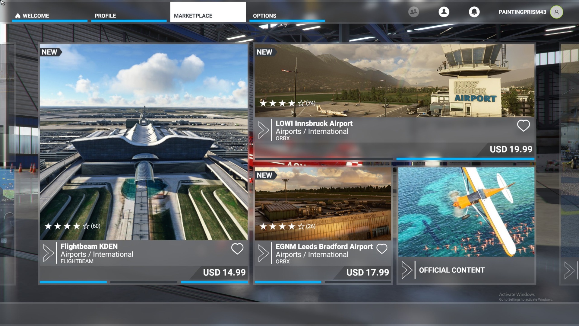 The Flight Simulator marketplace.