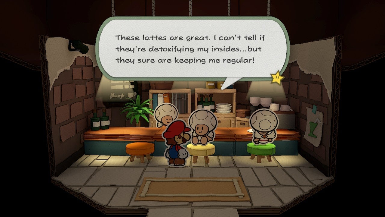 This takes place in the game’s idea of the afterlife: a gimmicky spa.