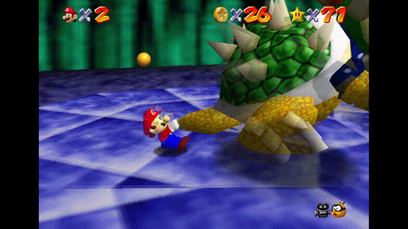Mario says different things when he throws Bowser depending on what version of Super Mario 64 you’re playing.