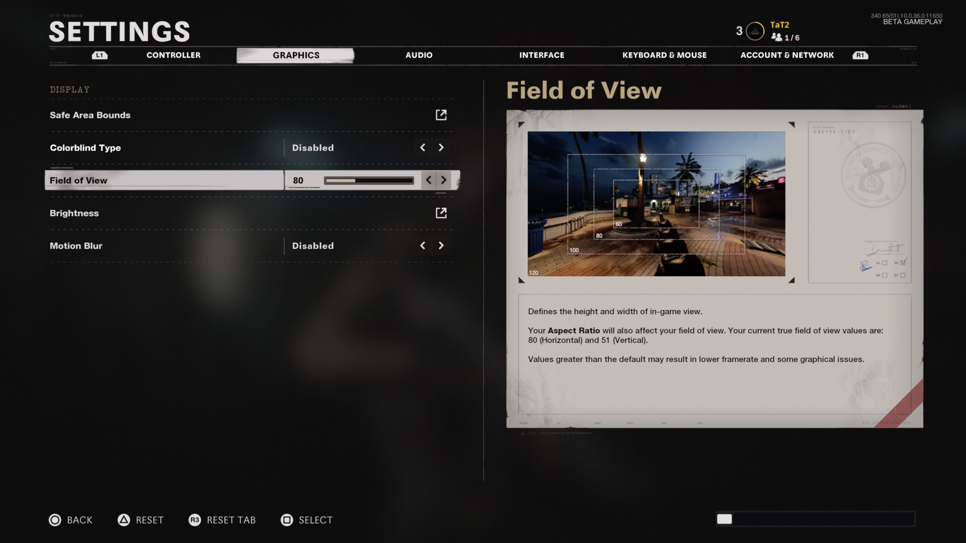 FOV slider settings