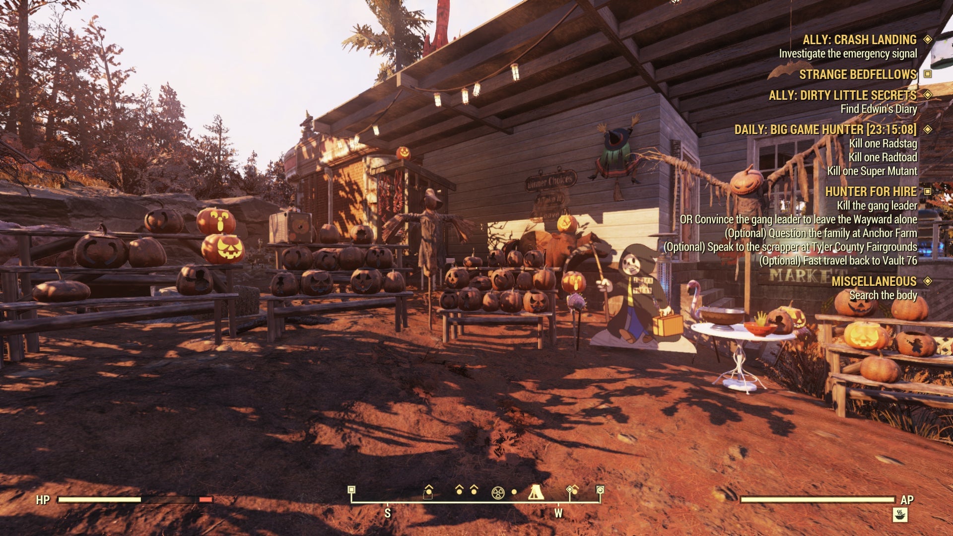 Another player’s camp decorated for Halloween.