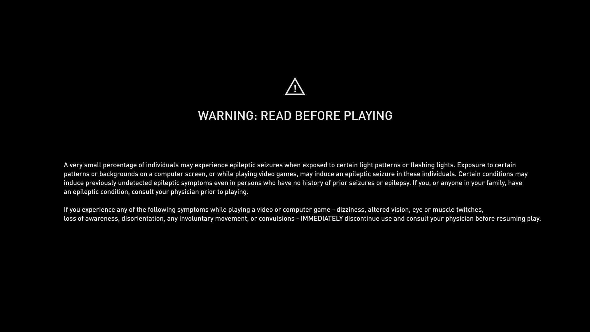 this is an example of the epilepsy warning that appears before the start of Assassin’s Creed Valhalla.