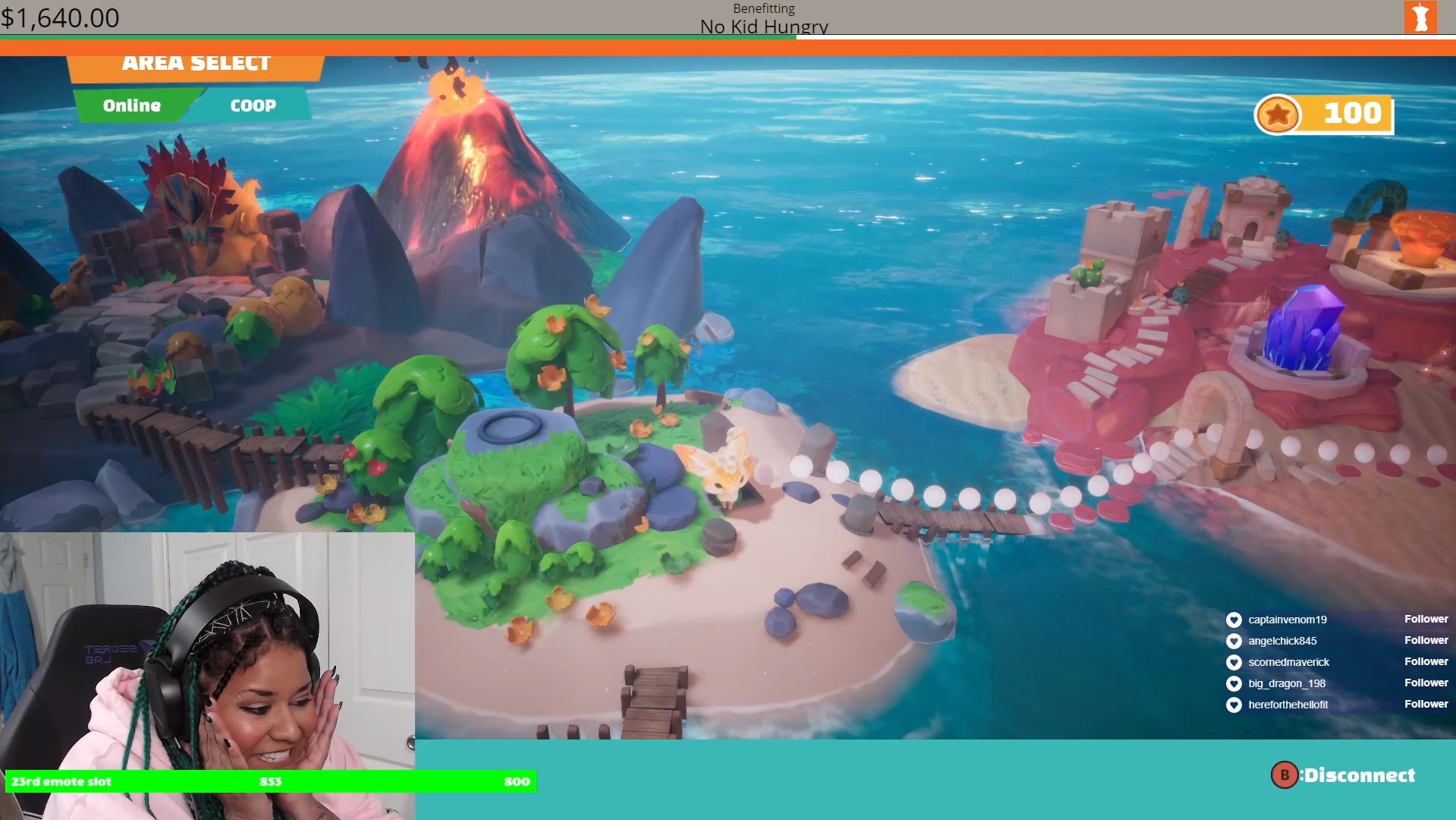 Zombaekillz receiving a $1000 donation during her No Kid Hungry charity stream.