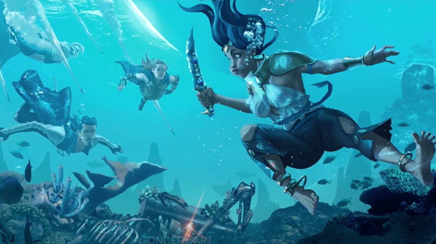 Concept art that possibly features famous Tevene magister Dorian Pavus and famous Rivaini pirate Isabela