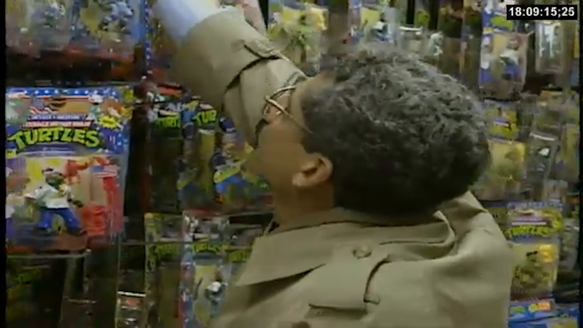 Glasses moustache man desperately hunting for Baxter Stockman. Maybe Metalhead.