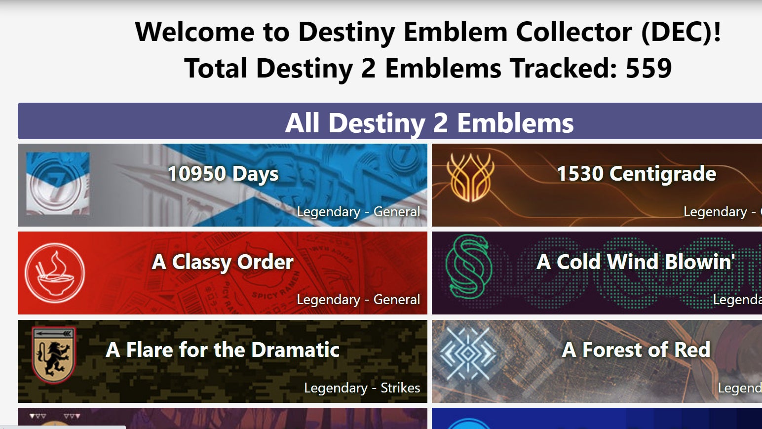 Destinyemblemcollector.com is one of the sites that tracks new emblems added to the game using Destiny 2's API. 