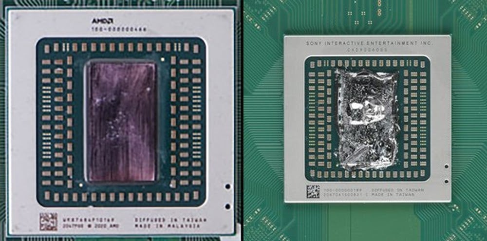 Left: AMD’s 4700S CPU from Bodnara. Right: The PS5's custom Zen 2 CPU from iFixit