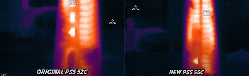 A thermal camera compares the external temperature of both consoles.